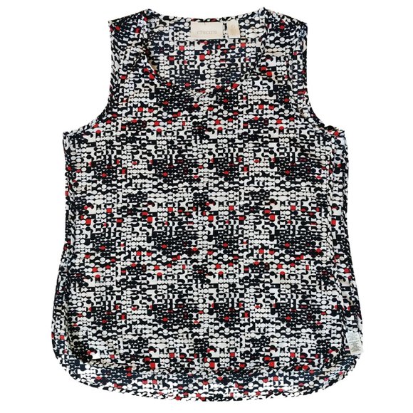 Chico's Travelers Geometric Top sz 0 Small Sleeveless EUC Red Black Chicos - Picture 2 of 7